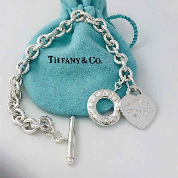 8.5" Please Return to Tiffany & Co Heart Tag Toggle Charm Bracelet - Picture 2 of 5